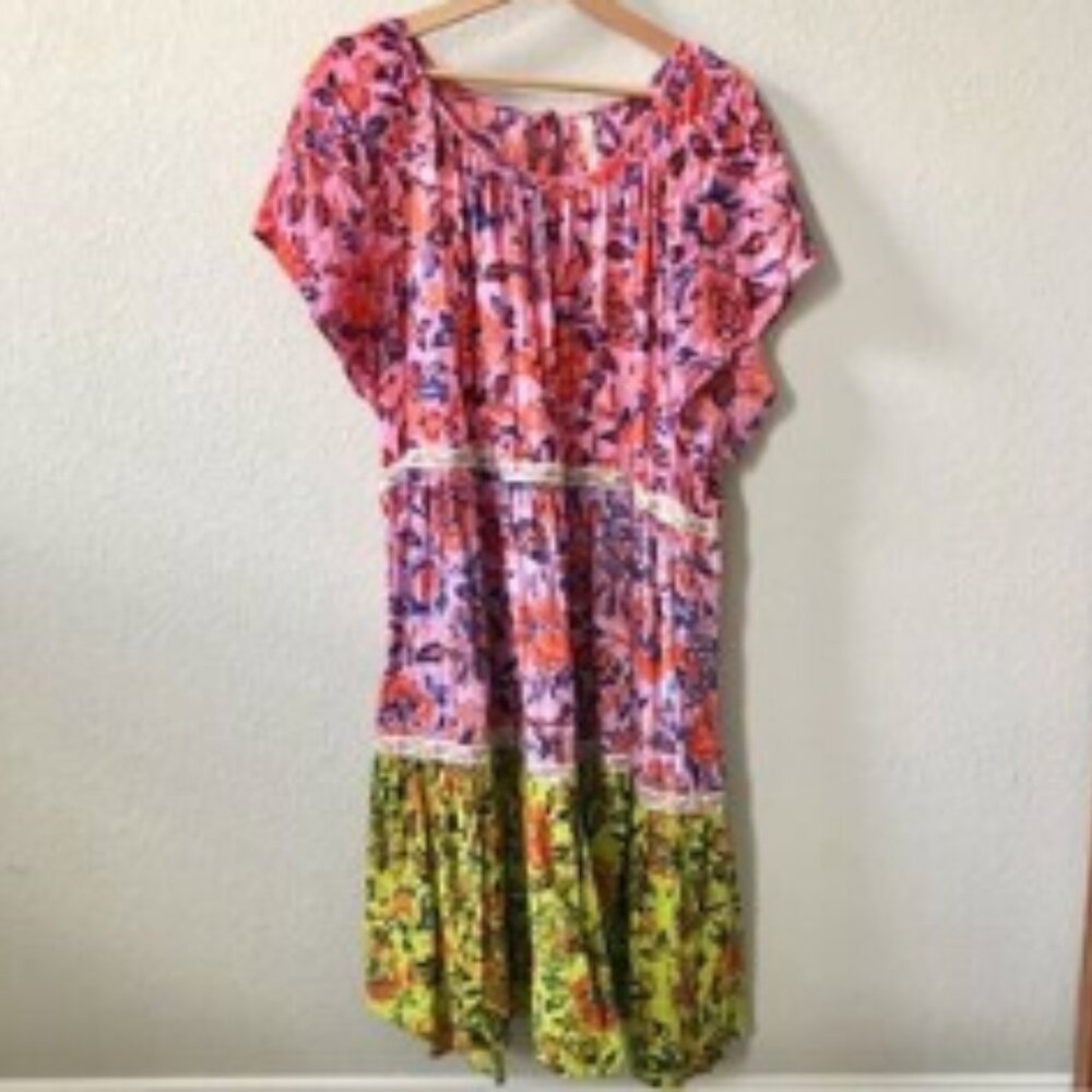 Anthropologie Mabel Tiered Dress Size 2X Colorful Mixed Floral Print
